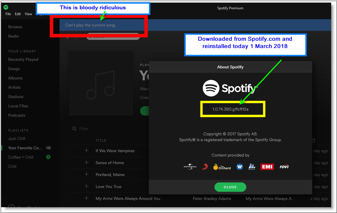 Spotify app cant play itunes